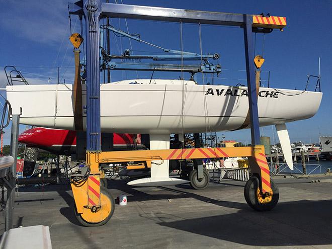 Brand new Avalanche on travelift ready to launch © Courtesy Hugh Ellis